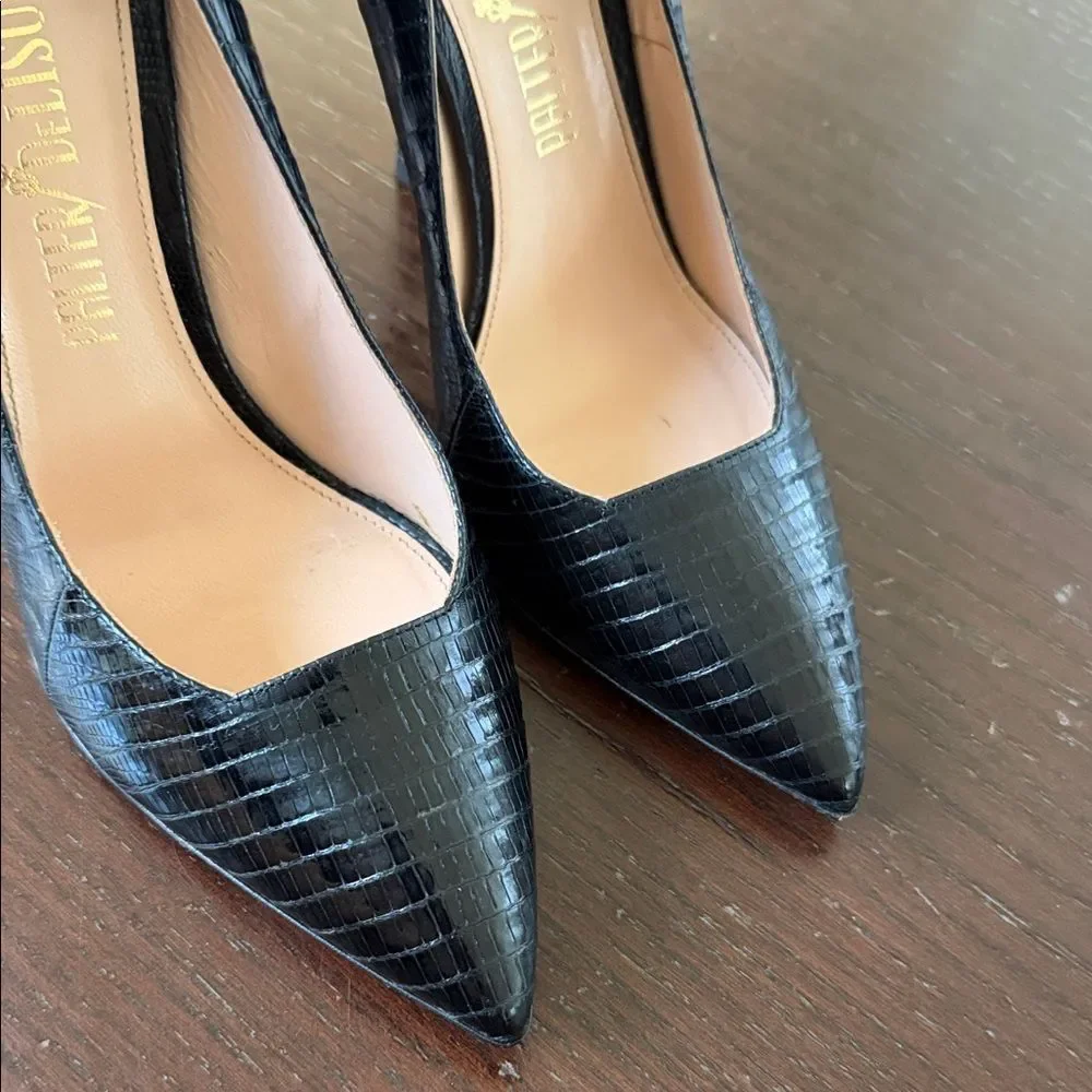 Vintage retro embossed leather Black Stiletto Heels 37.5